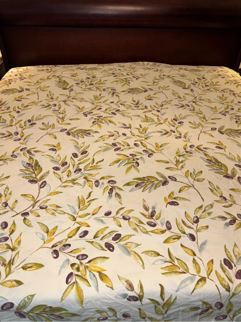 POTTERY BARN ORGANIC COTTON KING DUVET + 2  PILLOW SHAMS  OLIVE BRANCH PRINT
